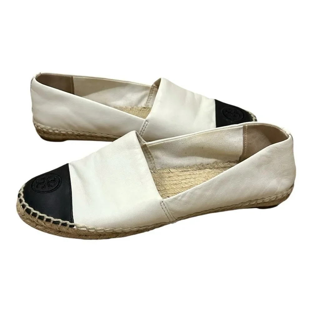 Tory Burch White Black Colorblock Espadrilles Flats 7.5